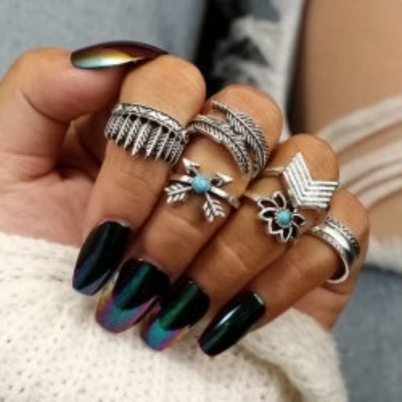 6 Pc/set Bohemian Rings Unisex American Native Influence Primitive Ring Set NEW - Picture 1 of 12
